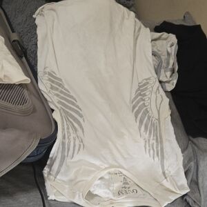 Guess White Tank Top with Gray Wing Graphic